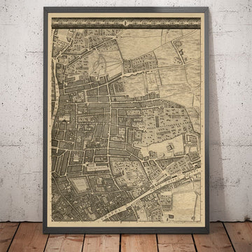 Alte Karte von London 1746 von John Rocque - F1 - Shoreditch, Spitalfields, Brick Lane, Whitechapel, Ostlondon, Hackney, Tower Hamlets, E1 