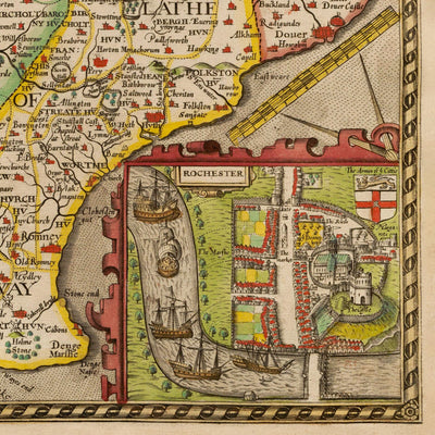 Old Map of Kent in 1611 by John Speed - Dartford, Maidstone, Bromley, Tunbridge, Gillingham, Chatham