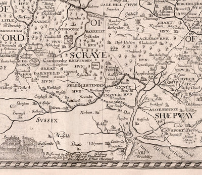 Old Map of Kent, 1611 by John Speed - Canterbury, Maidstone, Bromley, Tunbridge, Margate