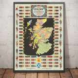 Vecchia mappa dei clan e dei tartan della Scozia - Carta scozzese delle Highlands e Lowlands di Johnston 
