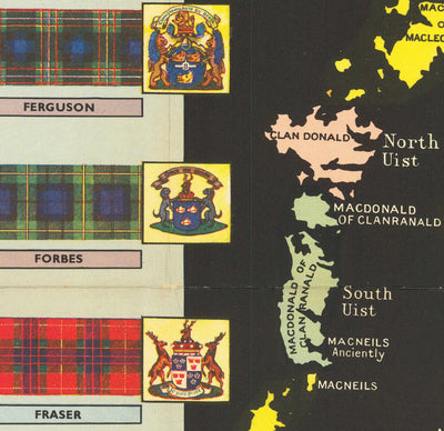 Old Map of Scotland Clans and Tartans - Johnston's Highlands & Lowlands Scottish Chart