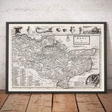 Mapa antiguo de Kent 1724, Herman Moll - Dartford, Maidstone, Bromley, Túnbridge, Gillingham, Chatham