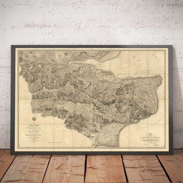 Rara mappa antica del Kent, 1809 di Faden & Ordnance Survey - Canterbury, Maidstone, Bromley, Tunbridge, Margate, Lewisham 