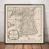 Ancienne carte de Corée en 1764 par Bellin - Nord, Sud, Séoul, Pyongyang, Péninsule, Joseon Dynastie, Busan, Daegu