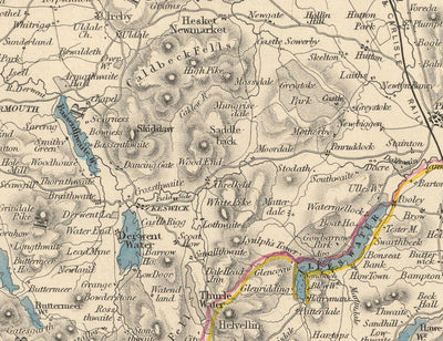 Old Map of Lake District, 1851 by Tallis & Rapkin - Cumbria, Westmorland, Lancashire, Windermere, Lakeland