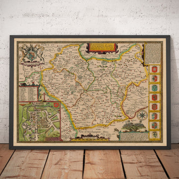 Alte Karte von Leicestershire im Jahr 1611 von John Speed - Leicester, Loughborough, Hinckley, Wigston 