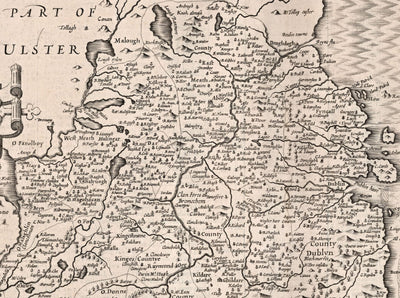 Old Map of Leinster, Ireland in 1611 by John Speed - County Dublin, Kilkenny, Meath, Drogheda