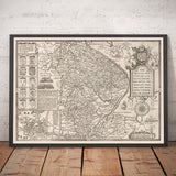 Viejo Mapa monocromo de Lincolnshire en 1611 por Speed ​​- Lincoln, Grimsby, Grantham, Boston, Scunthorpe, East Midlands
