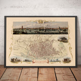 Mapa de color antiguo de Liverpool por Tallis & Rapkin, 1851 - Docks, Mersey, Centro de la ciudad