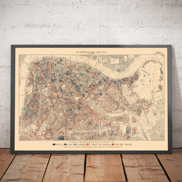 Carte de la pauvreté de Londres 1898-9, Inner Southern, par Charles Booth - Southwark, Waterloo, London Bridge, Camberwell, Peckham, Bermondsey - SE1, SE11, SE17, SE16, SE15