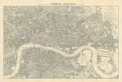 Old Map of London's Churches, Pubs and Schools in 1903 by Charles Booth - Westminster, City of London, Southwark, Isle of Dogs