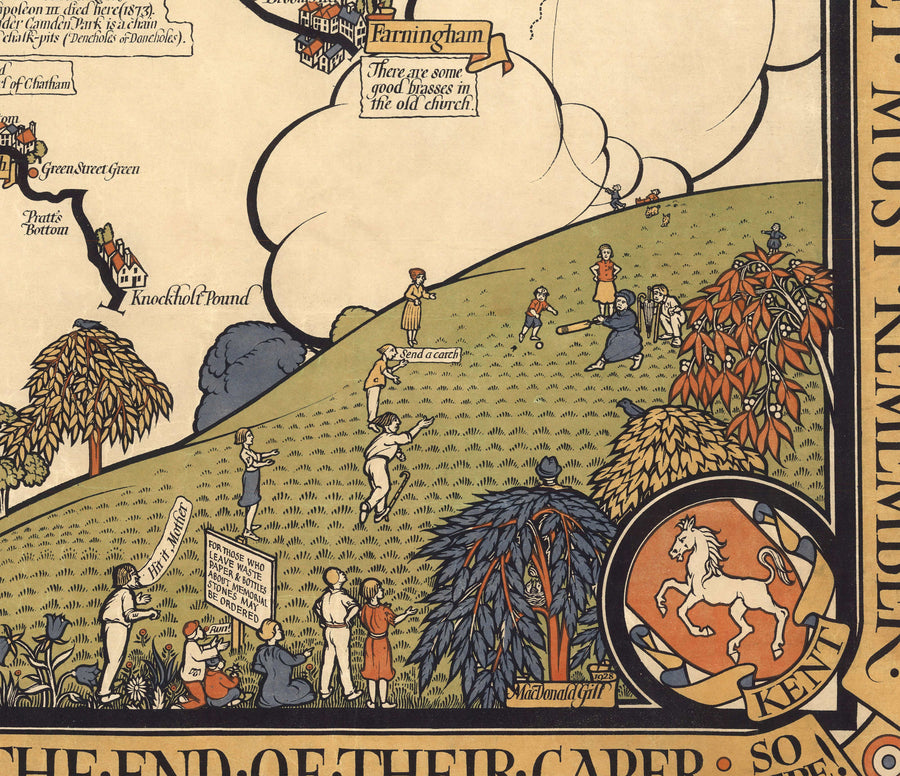 Vecchia mappa pittorica di Londra, sobborghi e cintura dei pendolari, 1928, di Max Gill - "Lontane sono le nostre linee di autobus" 