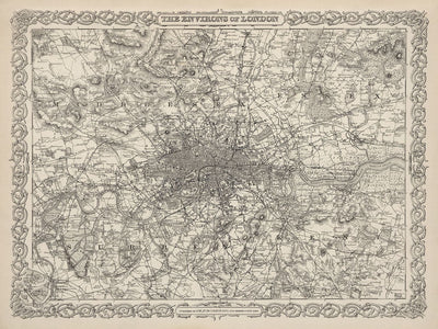 Old Map of London & Suburbs, Environs by G.W. Colton, 1886