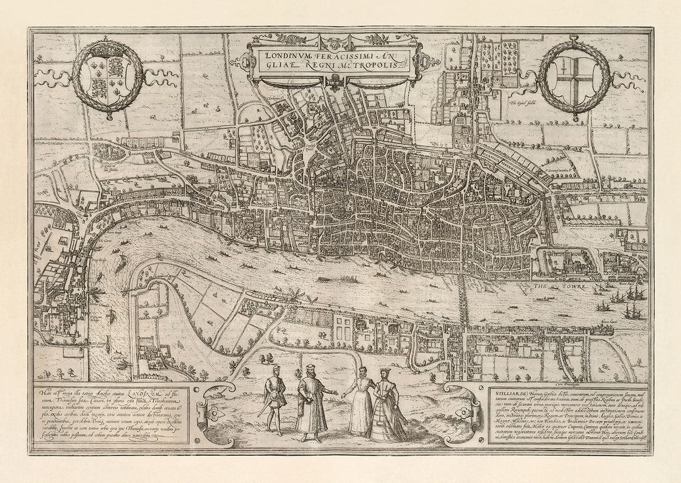 Very Old Map of London, 1572 by Georg Braun - City of London, Westminster, Southwark