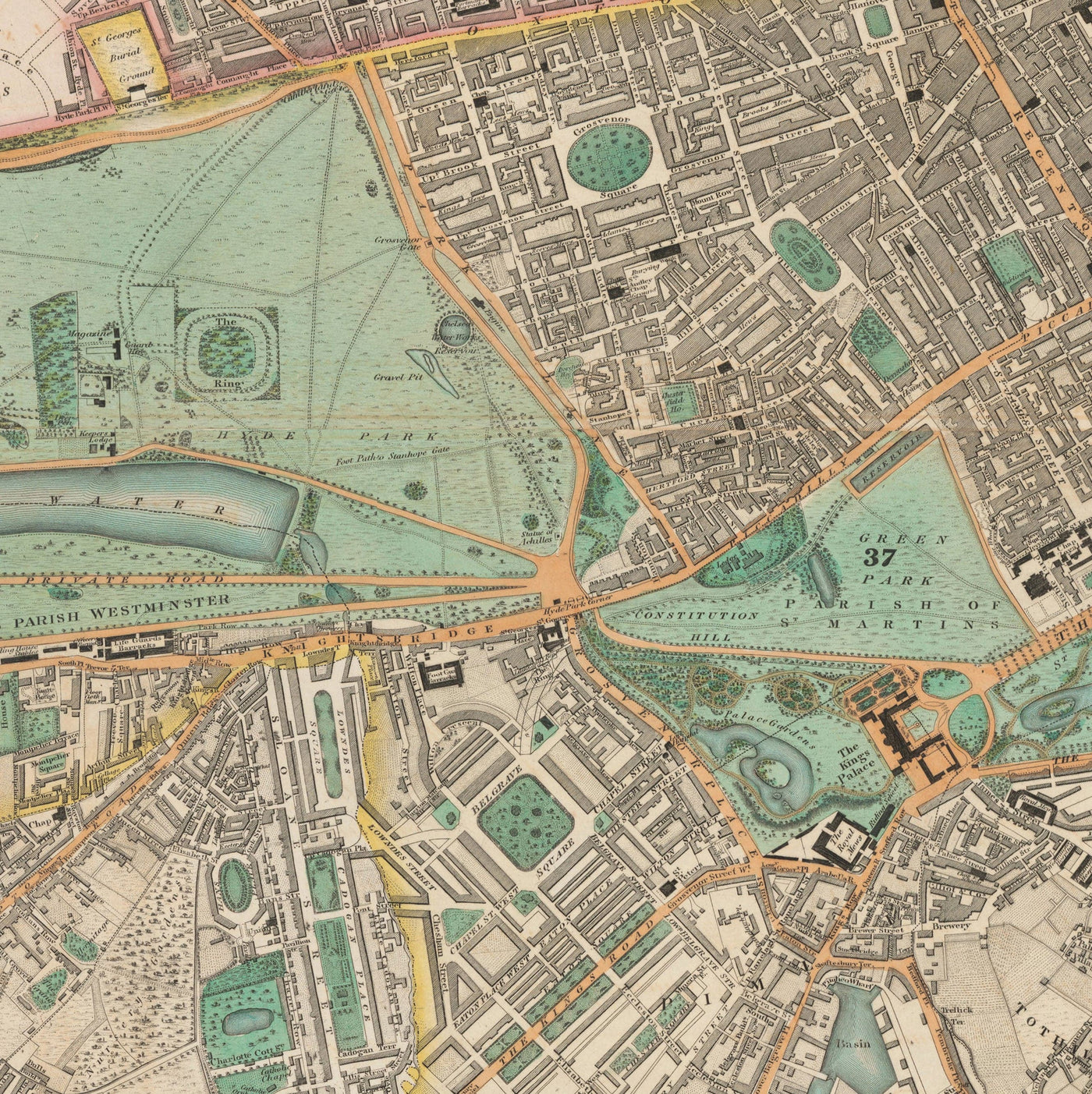 Big Old Map of London by C&J Greenwood, 1830 - Handcoloured