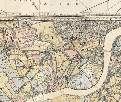 Rare Old Map of London and Suburbs, 1799 by Milne - Chelsea, Lambeth, Southwark, Kensington, Richmond, Fields