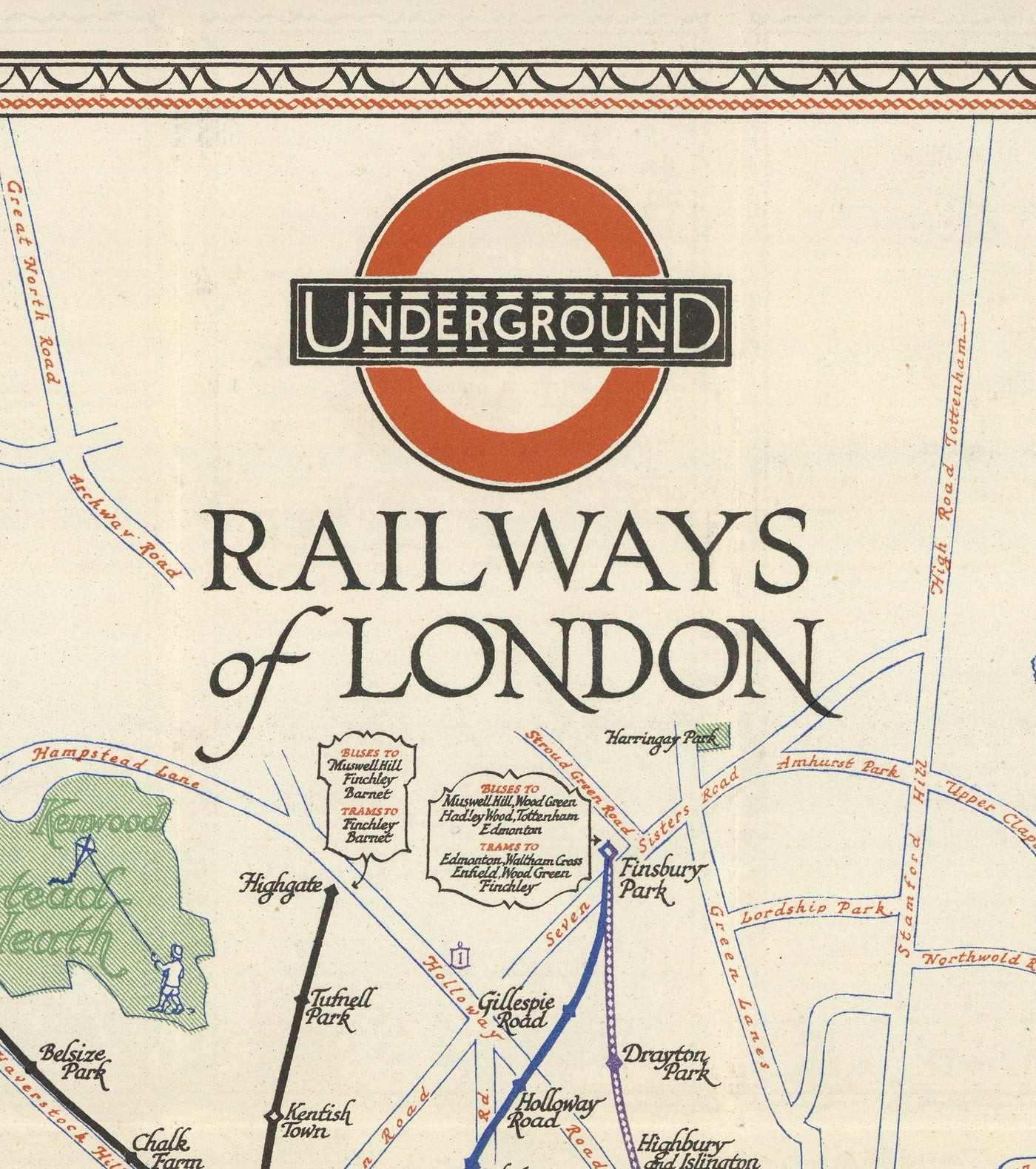 Rare Old London Underground Tube Map, 1928 - Covent Garden, Piccadilly Circus, Central & District Line