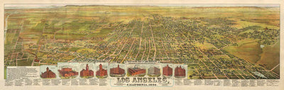 Old Birds Eye Map of Los Angeles in 1894 by BW Pierce - Downtown, Historic Southern LA, Pico, Inglewood, Pacific Ocean
