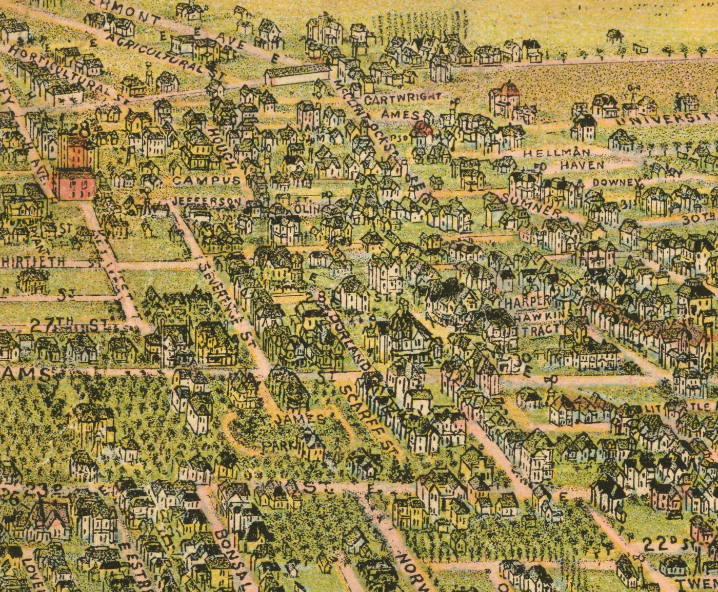 Old Birds Eye Map of Los Angeles in 1894 by BW Pierce - Downtown, Historic Southern LA, Pico, Inglewood, Pacific Ocean