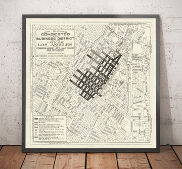 Mappa della congestione di Los Angeles del 1920 - Guida rara al traffico automobilistico del centro di LA 
