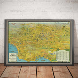 Old Map of Los Angeles, 1932 - Pictorial Summer Olympics Chart - Beaches, Hollywood, Downtown, Pasadena