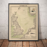 Old Mackerel Fish Map of the North Sea, 1883 by O.T. Olsen - Mackerel Fishing, Distribution, Spawning, Etc.