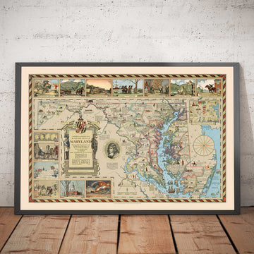 Alte historische Karte von Maryland im Jahr 1931 von Edward Tunis - Baltimore, Annapolis, Frederick, St. Mary&