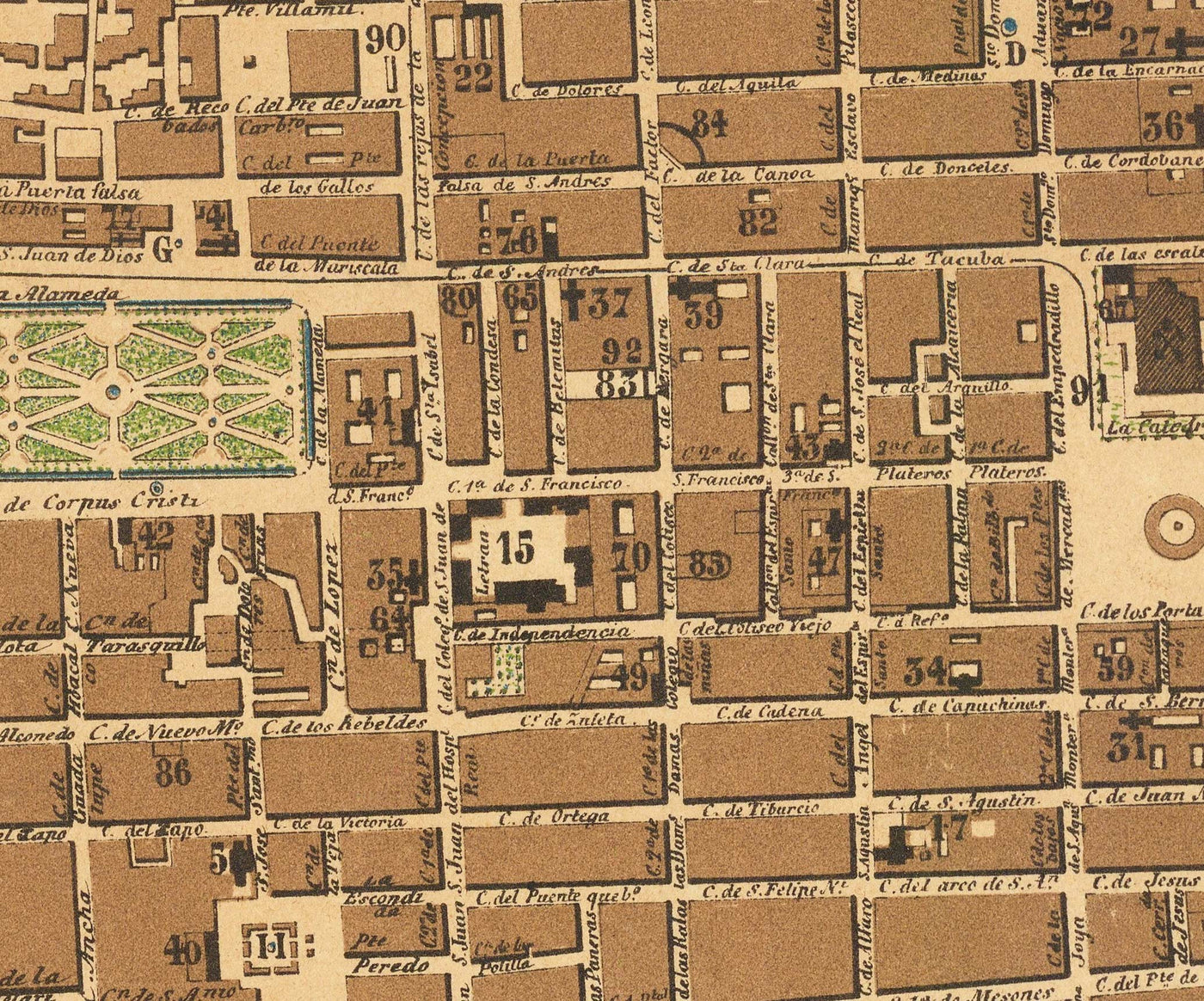 Old Map of Mexico City, 1858 - CDMX, Historic Center, Centro, Metropolitan Cathedral, Alameda Park