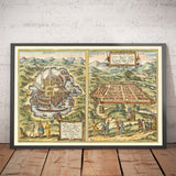 Old Map of Mexico City & Cusco, 1572 by Georg Braun - Aztec, Peru, Texcoco, Tenochtitlan, Spanish Colonialism