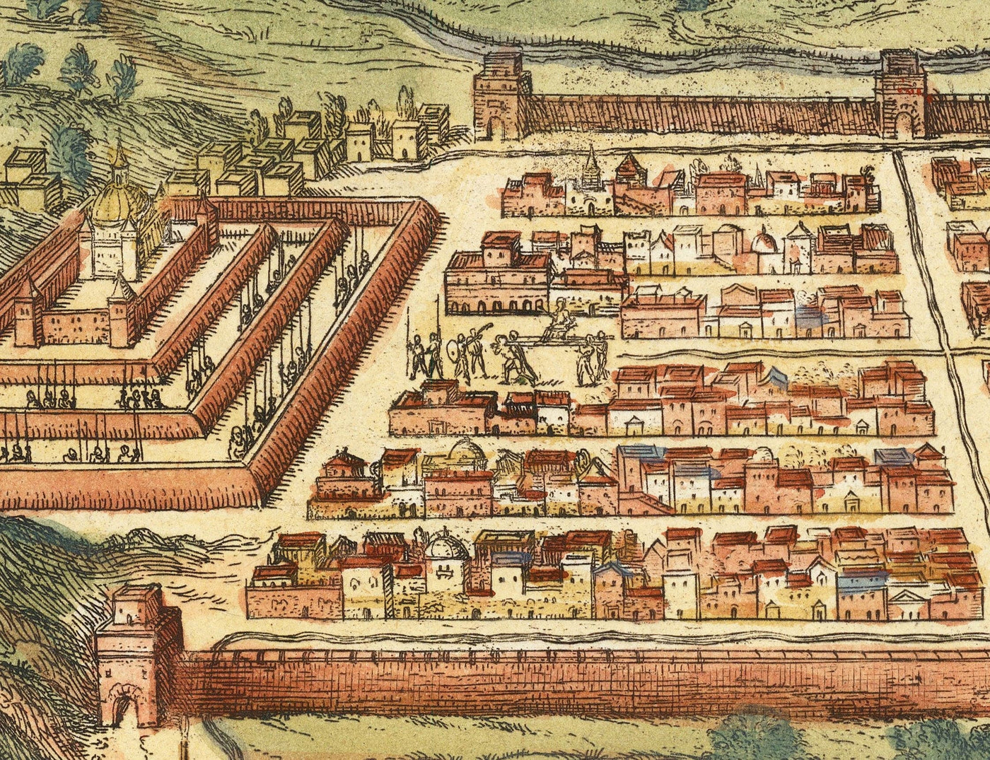 Old Map of Mexico City & Cusco, 1572 by Georg Braun - Aztec, Peru, Texcoco, Tenochtitlan, Spanish Colonialism