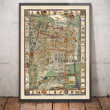 Ancienne carte de Mexico en 1932 par Emily Edwards - Tacubaya, Roma, Peralvillo, Coyoacan, Colonia Obrera