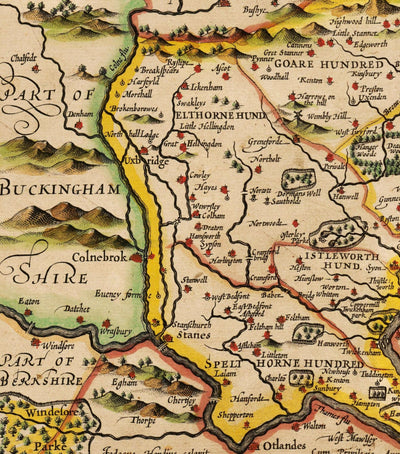 Old Map of Middlesex in 1611 by John Speed - West London, North London, Westminster