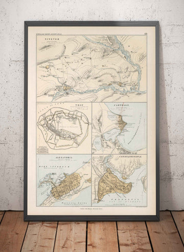 Old Map of Ancient Cities in North Africa and the Middle East, 1874 by Smith - Troy, Carthage, Nineveh, Constantinople, Alexandria