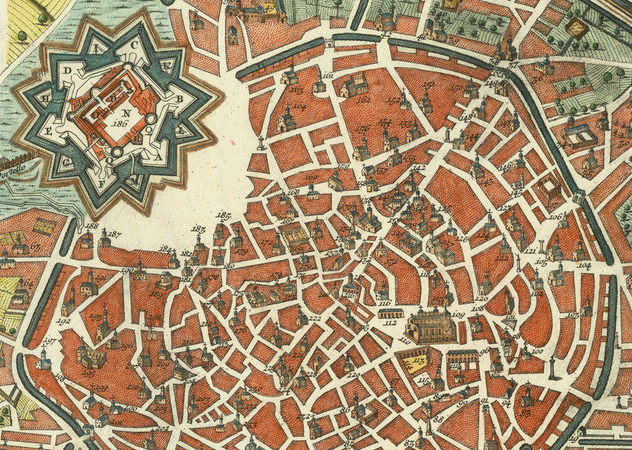 Mappa antica di Milano, Italia nel 1730 di Seutter - San Carlo al Lazzaretto, Castello Sforzesco, Duomo, Basilica di Sant&