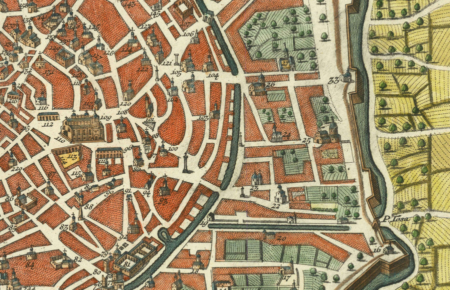 Mappa antica di Milano, Italia nel 1730 di Seutter - San Carlo al Lazzaretto, Castello Sforzesco, Duomo, Basilica di Sant&