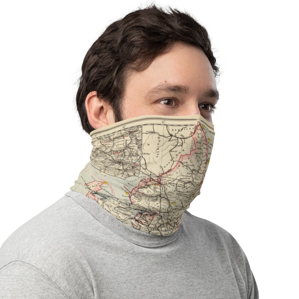 Train & Rail Face Mask / Neck Gaiter / Snood with vintage map Letts's railway and statistical map of England and Wales, 1883