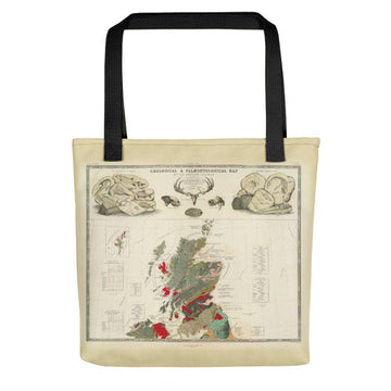 Bolso de Escocia con un mapa antiguo del mapa geológico y paleontológico de Escocia de 1854, por A.K. Johnston y E.Forbes