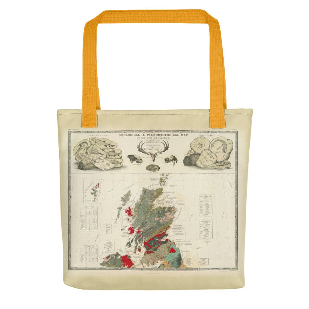 Scotland Tote Bag with vintage map print of Geological & palaeontological map of Scotland 1854, by A.K. Johnston and E.Forbes