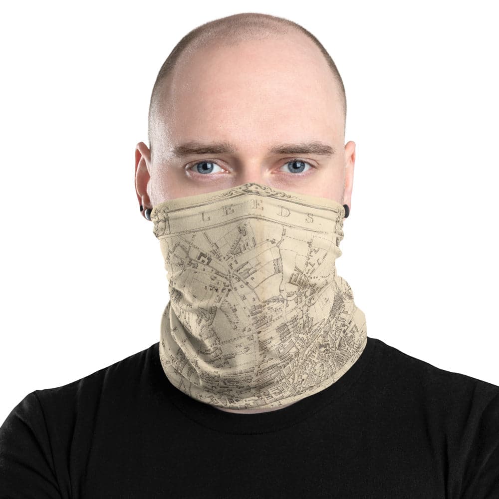 Leeds Face Mask / Neck Gaiter / Snood with Rare Old Map of Leeds in 1851 by John Rapkin