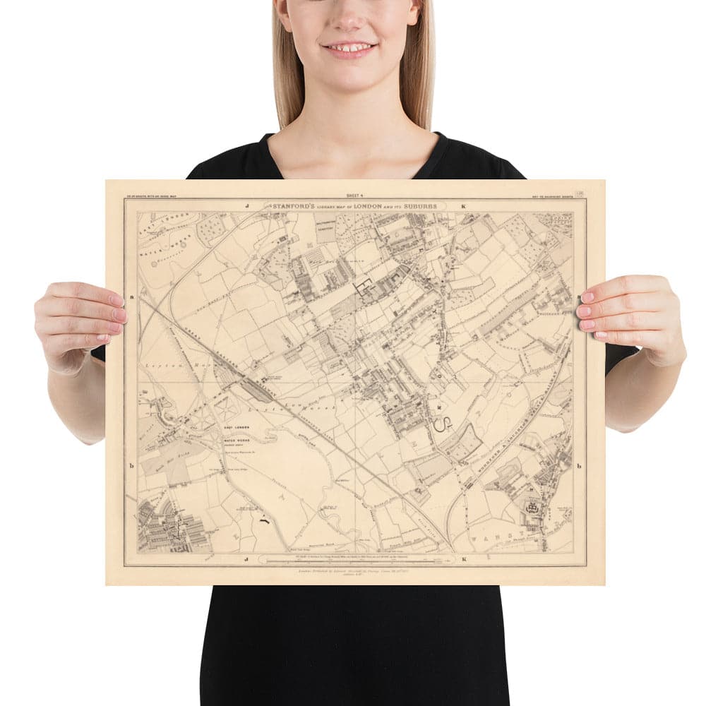 Old Map of North East London, 1862 by Edward Stanford - Walthamstow, Leyton, Wanstead, Leytonstone, Lea - E5, E10, E11, E17