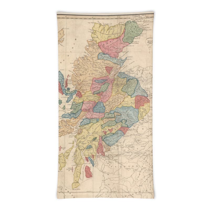 Scotland Clan Face Mask / Neck Gaiter / Snood with vintage map of the Highlands of Scotland by WH Lizars, 1822