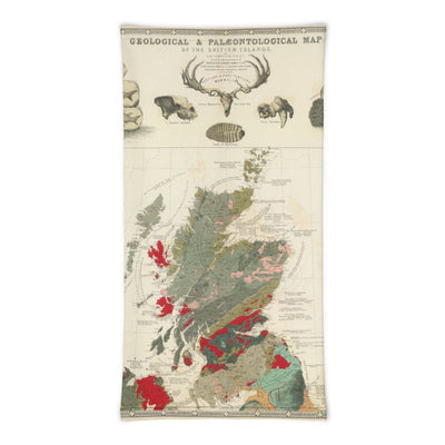 Scottish Face Mask / Neck Gaiter with vintage map print of Geological & palaeontological map of British Isles (Scotland) 1854, by A.K. Johnston and Edward Forbes
