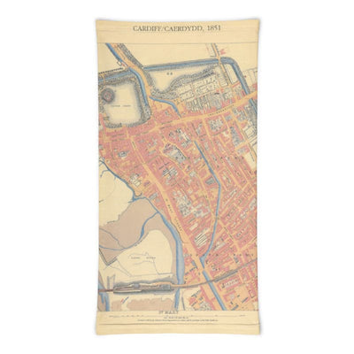 Cardiff Face Mask / Neck Gaiter / Snood with vintage Ordnance Survey map of Cardiff, 1851