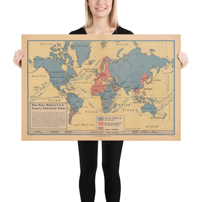 Allied Arms "Made in the USA", 1942 - Old World War 2 Propaganda Map