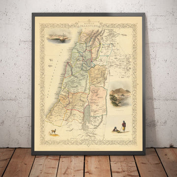 Mapa antiguo de Palestina en 1851 - Israel, Cisjordania, Gaza, Nazaret, Nablus, Haifa, Jerusalén