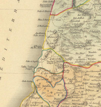 Old Map of Palestine in 1851 - Israel, West Bank, Gaza, Nazareth, Nablus, Haifa, Jerusalem