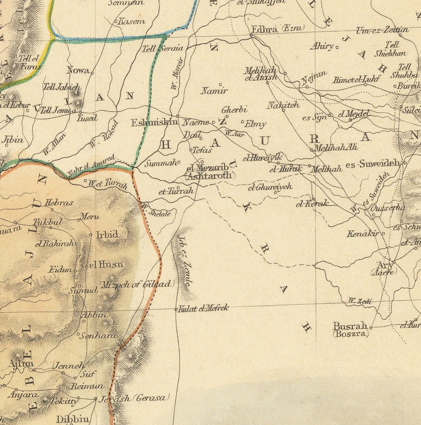 Old Map of Palestine in 1851 - Israel, West Bank, Gaza, Nazareth, Nablus, Haifa, Jerusalem