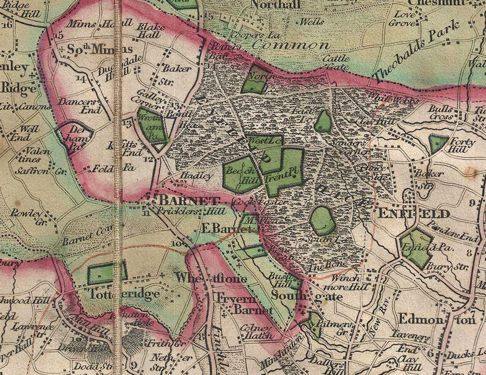 Old London Map: Mogg's 24 miles around London, 1820