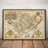 Mapa antiguo del condado de Monmouth, Gales, John Speed 1611 - abergavinny, caldico, chepstow, Monmouth, magor