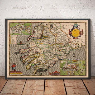 Old Map of Munster, Ireland in 1611 by John Speed - County Cork, Clare, Kerry, Limerick, Tipperary